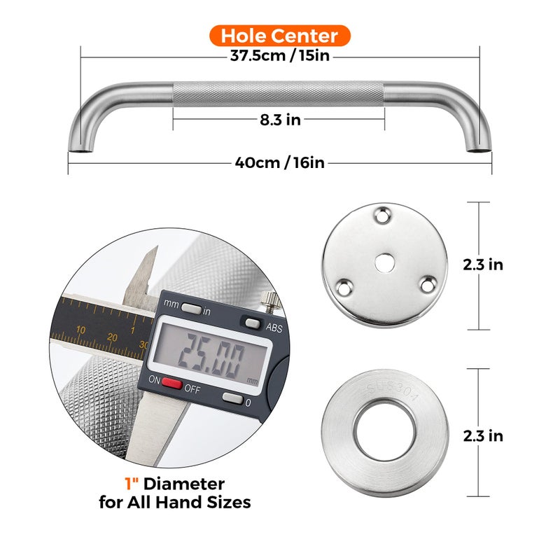 Ravinte Hardware Grab Bars for Shower, 2 Pack 16-Inch Anti Slip Shower Handles for Elderly, Safety Shower Grab Bar, Stainless Steel Handicap Grab Bars for Bathroom,Toilet (Brushed Nickel, 1" Diameter) - Image 4