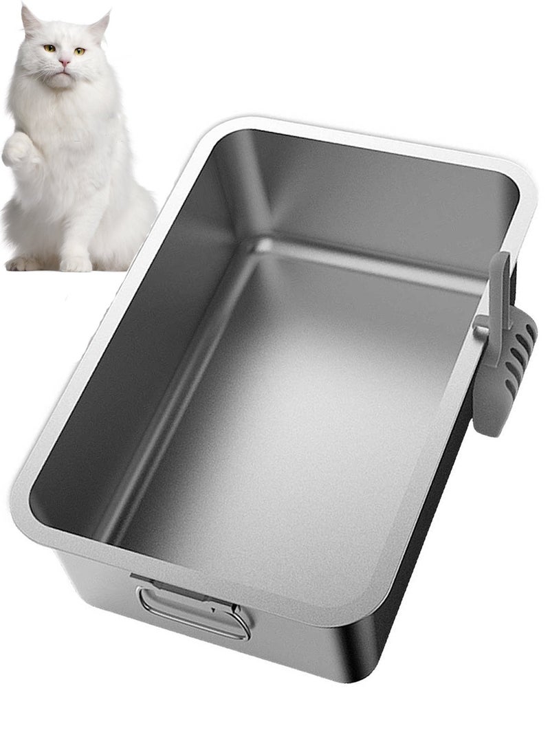 Kidle صندوق فضلات القطط من الفولاذ المقاوم للصدأ مع جوانب عالية، وعاء فضلات معدني للقطط الكبيرة والصغيرة، سطح غير لاصق وسلس ودائم - Image 1