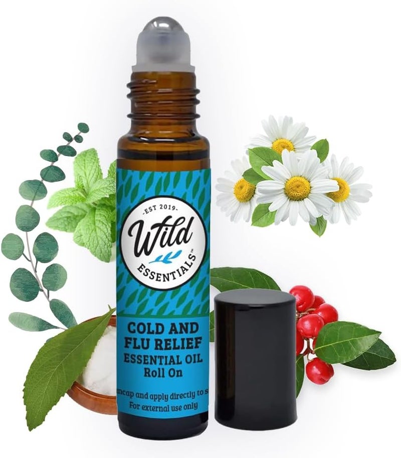 mEssentials Wild Essentials Cold and Flu Relief Essential Oil Roll On 10ml for Deep Relief Made with 100 Pure Premium Grade Essential Oils and Organic Jojoba Oil Ready to Use Moisturizer - Image 1