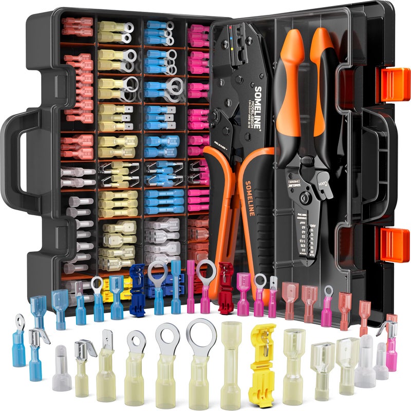 SOMELINE Crimping Tool Kit for Heat Shrink Connectors, AWG 22-10 with 36 Size Marine Grade Heat Shrink Wire Connectors, Crimping Tool for Nylon,and Sealed Terminals UL Listed Connectors - Image 1