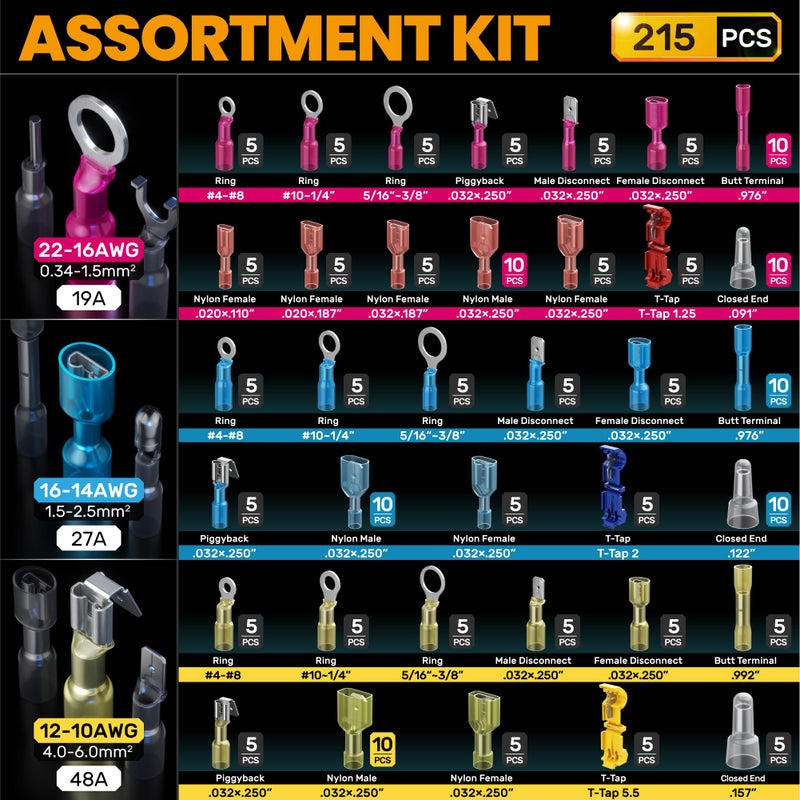 SOMELINE Crimping Tool Kit for Heat Shrink Connectors, AWG 22-10 with 36 Size Marine Grade Heat Shrink Wire Connectors, Crimping Tool for Nylon,and Sealed Terminals UL Listed Connectors - Image 4