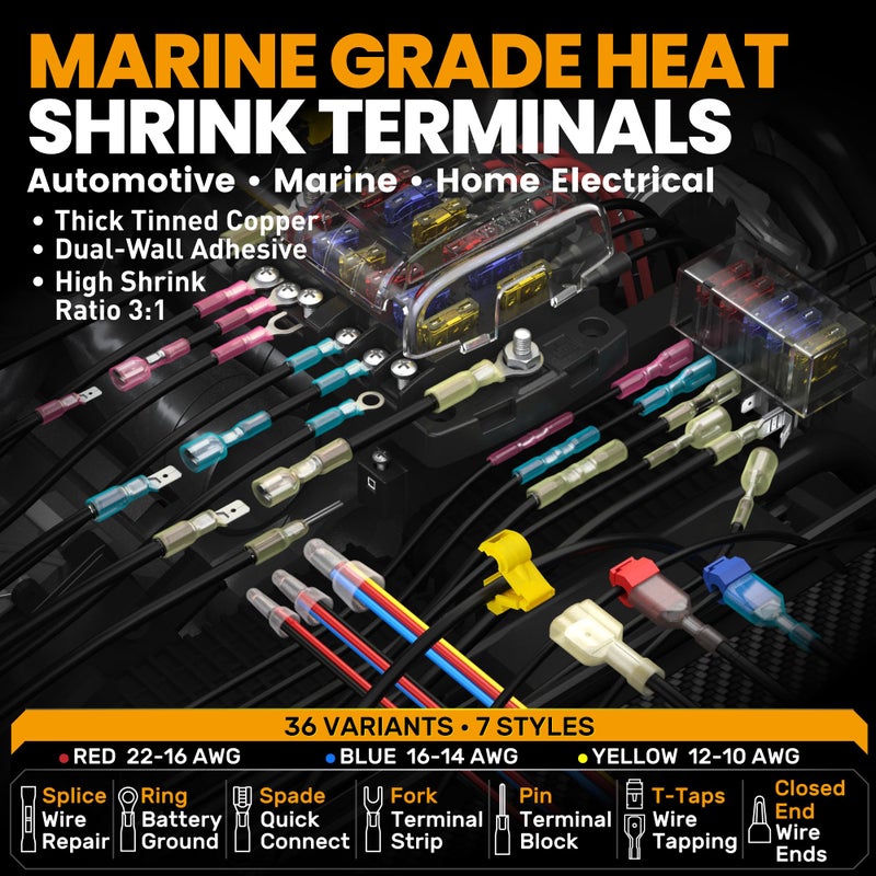 SOMELINE Crimping Tool Kit for Heat Shrink Connectors, AWG 22-10 with 36 Size Marine Grade Heat Shrink Wire Connectors, Crimping Tool for Nylon,and Sealed Terminals UL Listed Connectors - Image 3
