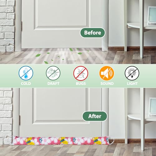 SANFERGE Weighted Door Draft Stopper, 2 Pack 36 Inch Under Door Blocker, Bottom of Door Window Air Noise Light Gap Filler, Saving Energy Cartoon Print Canvas Cotton 2.2Lb - Image 3