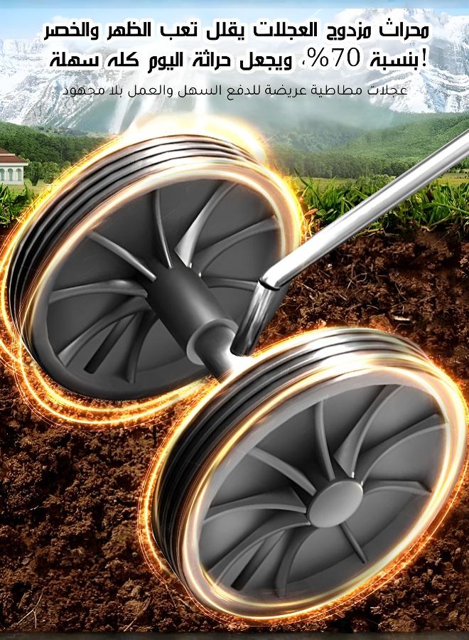 محراث حديقة متعدد الوظائف بعجلتين ومقبض مانع للانزلاق | تحضير التربة للزراعة الربيعية يوفر الجهد - Image 2