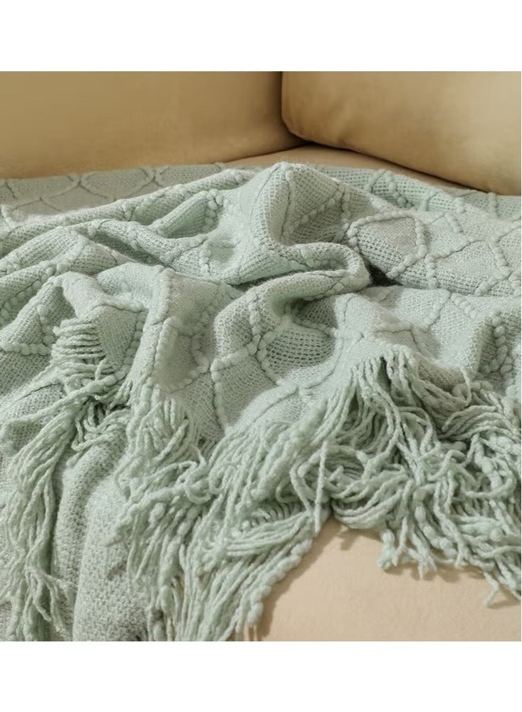 Beauenty Knitted Throw Blankets, Cozy Lightweight Decorative Throw, Warm Woven Blanket with Tassels for Couch Sofa, Bed and Living Room, All Seasons for Women, Men and Kids (127x172cm, Mint Green) - Image 3