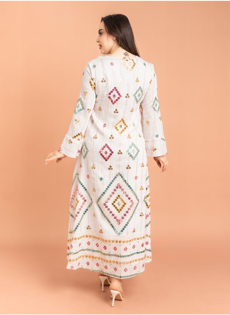 IKKXA Geometric Patterns Sparkled Jalabiya White  - Image 4