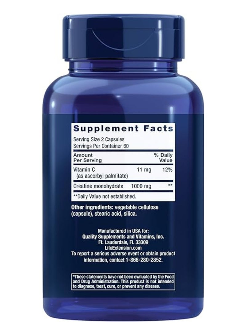 Life Extension Creatine Capsules, Pure Creatine Monohydrate for Strength, Endurance & Energy Metabolism, Gluten-Free – 120 Vegetarian Capsules - Image 2