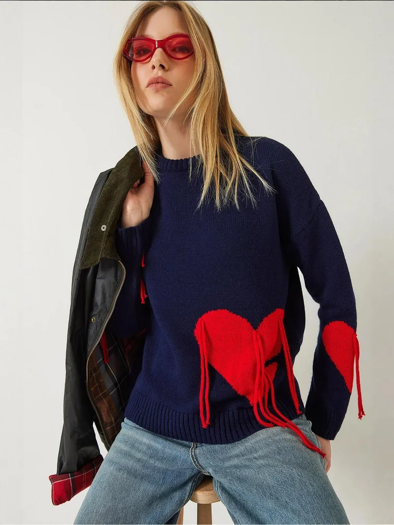 بيانكو لوتشي كنزة بياقة دائرية بنقشة قلب مكشكش من لوتشي