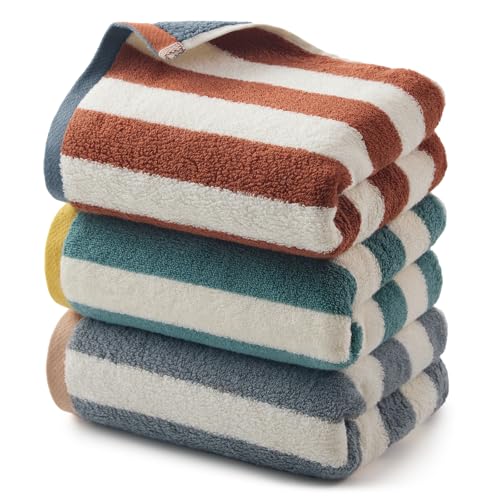 REDKISS 3-Pack Premium Hand Towels for Bathroom - 12 x 28 Inches 100% Cotton Towels, Ultra Soft and Highly Absorbent Striped Hand Towel for Bath, Gym, Hotel, Kitchen and Spa