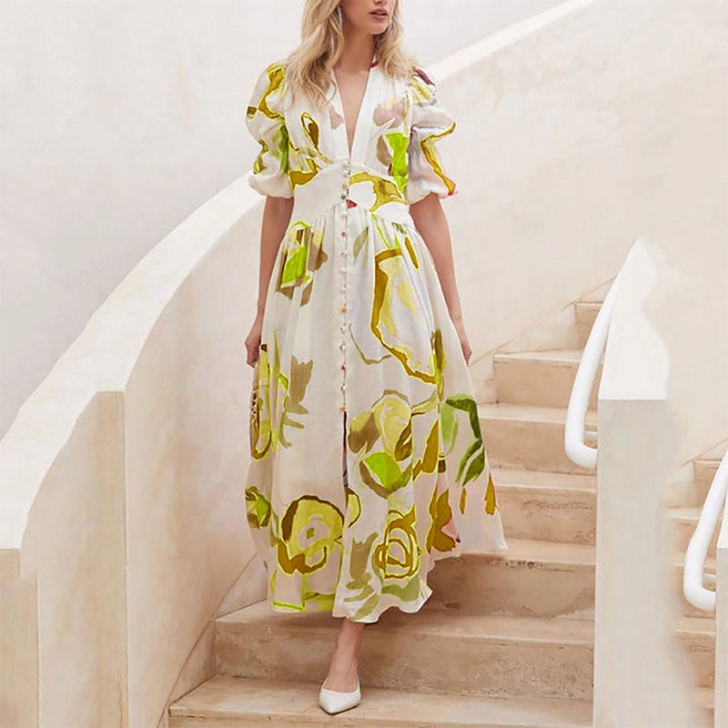 Women's Beach Dress Floral Print Long Maxi Dress Bodycon Stretchy - Image 2