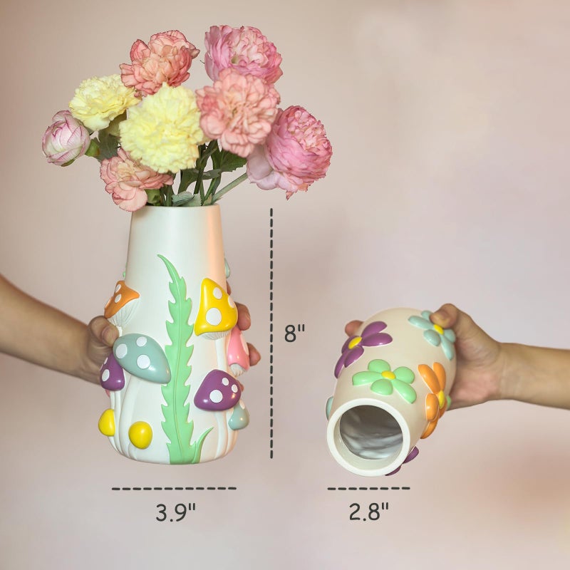 GUGUGO Pastel Mushrooms Vase for Flower  8-Inch-Tall Rainbow Funky Mushroom Decor  Eclectic Vases for Flowers  Unique Colorful Decorative Vase  Cute Room Decor Aesthetic - Image 3