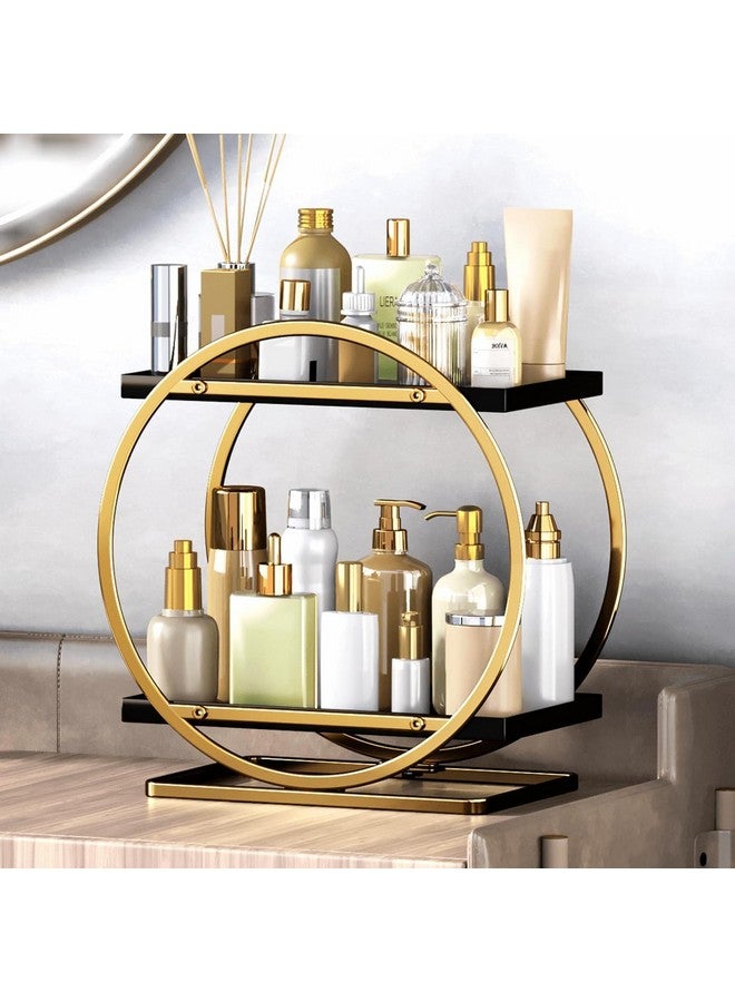 HOME CUBE 2 Tier Metal Bathroom Cosmetic Storage Organizer Vanity Organizer Makeup Organizer Countertop Cosmetic Organizer, Bottle Soap Facewash Toiletories Dressing Table, Cosmetics, Gold,Black - Image 1