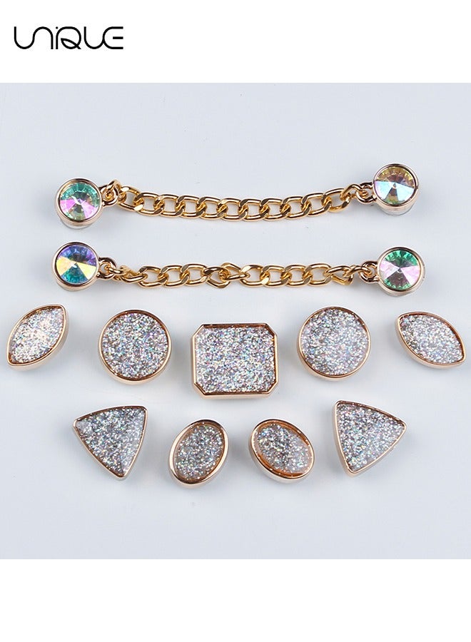 Unique 11Pcs Sparkling Shoe Ornament - With Diamond Round Shoe Flower - Oval Shoe Flower - Triangle Shoe Flower - Chain Decoration with Diamond - Gift - Image 2