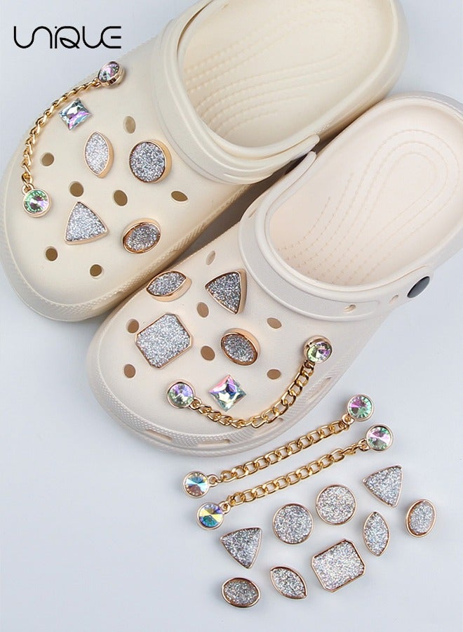Unique 11Pcs Sparkling Shoe Ornament - With Diamond Round Shoe Flower - Oval Shoe Flower - Triangle Shoe Flower - Chain Decoration with Diamond - Gift - Image 4