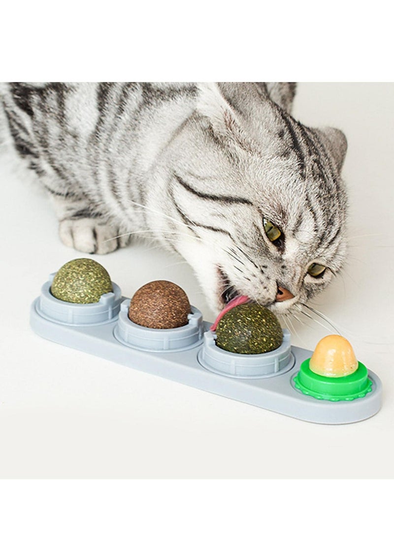 Generic Catnip Ball Toy for Cat Licking Natural Edible Catnip Snacks Rotatable Licking Treats Stick-on Wall Toy for Cats Kitten  - Image 1