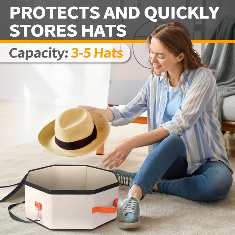kushon Hat Storage Box for Women & Men, Hardboard Support Hat Boxes with 1 Door Hook Hat Organizer, Cowboy Hat Box for Travel, Hat Bag Hat Case (Beige) - Image 3