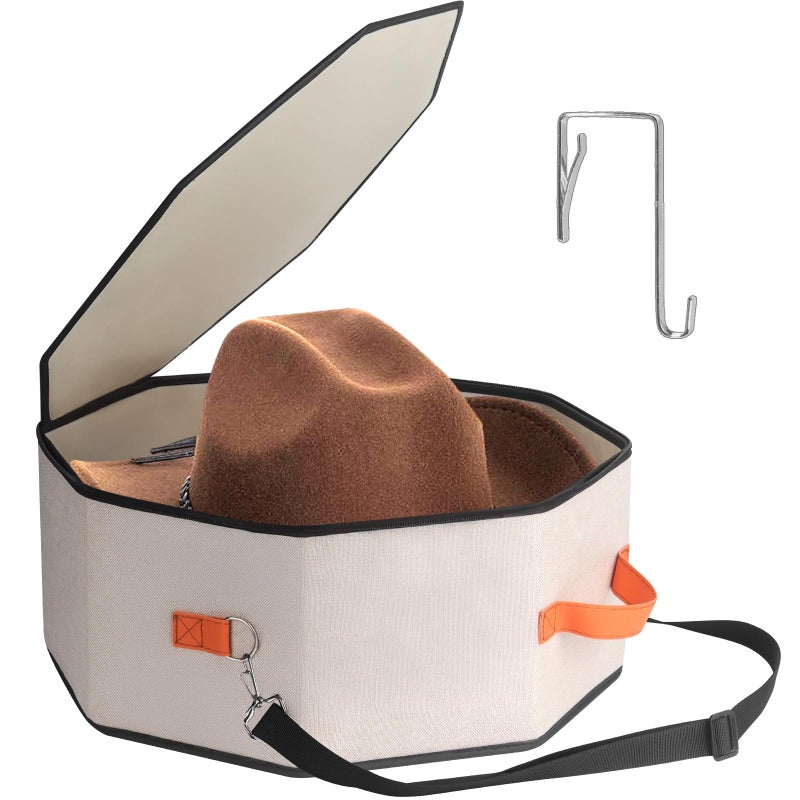 kushon Hat Storage Box for Women & Men, Hardboard Support Hat Boxes with 1 Door Hook Hat Organizer, Cowboy Hat Box for Travel, Hat Bag Hat Case (Beige) - Image 1