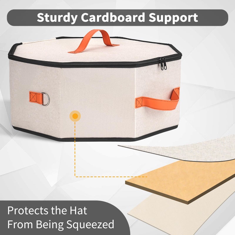 kushon Hat Storage Box for Women & Men, Hardboard Support Hat Boxes with 1 Door Hook Hat Organizer, Cowboy Hat Box for Travel, Hat Bag Hat Case (Beige) - Image 2