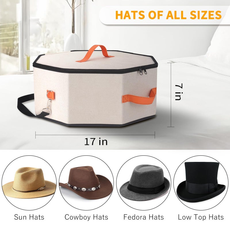 kushon Hat Storage Box for Women & Men, Hardboard Support Hat Boxes with 1 Door Hook Hat Organizer, Cowboy Hat Box for Travel, Hat Bag Hat Case (Beige) - Image 4