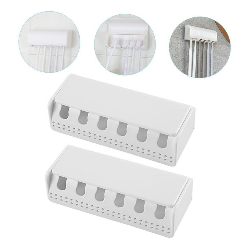 2Pcs Wall Mounted Toothbrush Holder Modern Design Easy Install ABS Shower Rack White - Image 5