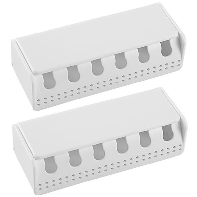2Pcs Wall Mounted Toothbrush Holder Modern Design Easy Install ABS Shower Rack White - Image 2