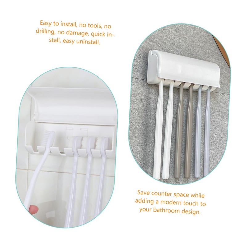 2Pcs Wall Mounted Toothbrush Holder Modern Design Easy Install ABS Shower Rack White - Image 4