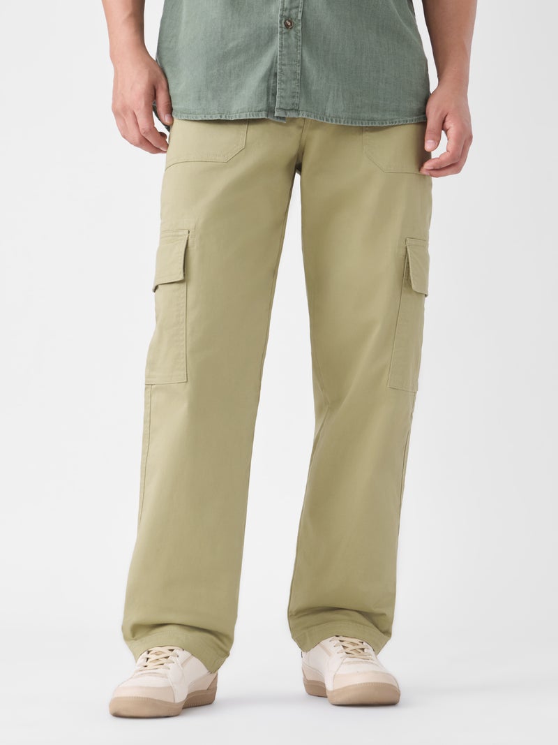 The Souled Store Essential Drop: Desert Dune Men and Boys Zippered Waist Solid Cotton Twill Straight Fit Lightweight Stretchable Utility Cargo Pants - Image 3
