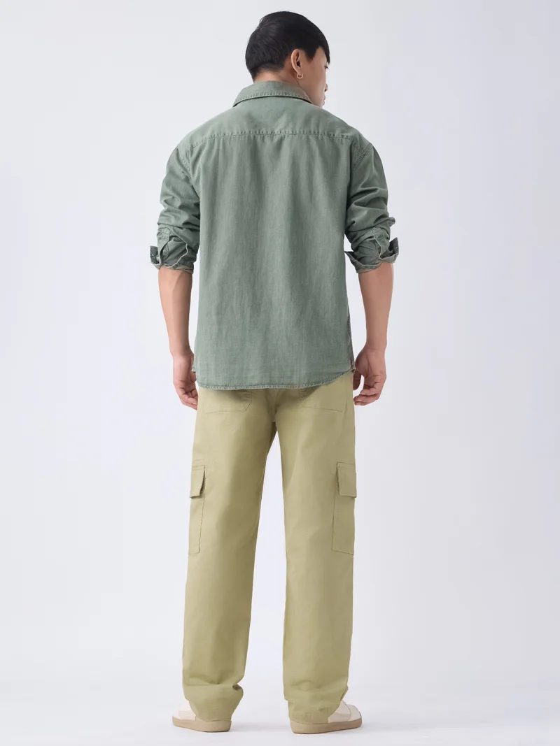 The Souled Store  Essential Drop: Desert Dune Men and Boys Zippered Waist Solid Cotton Twill Straight Fit Lightweight Stretchable Utility Cargo Pants  | Best Price UAE