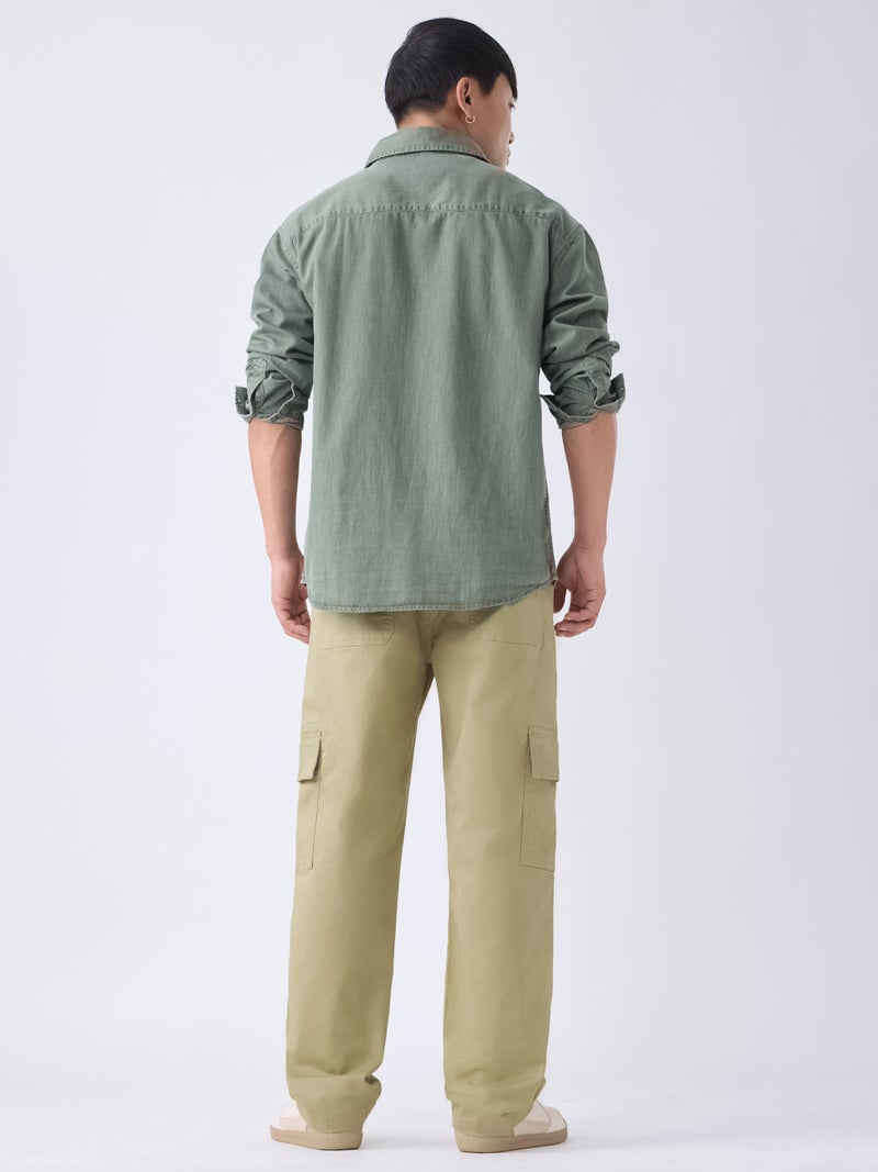The Souled Store Essential Drop: Desert Dune Men and Boys Zippered Waist Solid Cotton Twill Straight Fit Lightweight Stretchable Utility Cargo Pants - Image 4