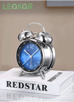 LEOKOR Loud Alarm Clock For Heavy Sleepers Silent Non-Ticking Retro Quartz Alarm Clock with Backlight Blue  - Image 1