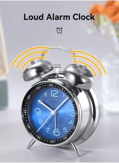 LEOKOR Loud Alarm Clock For Heavy Sleepers Silent Non-Ticking Retro Quartz Alarm Clock with Backlight Blue  - Image 4