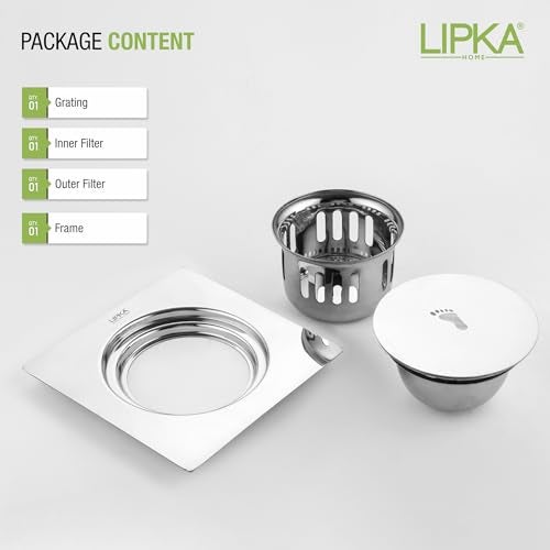 LIPKA Square Pop-up Floor Drain |304-Grade Stainless Steel |6x6 Inches| with Cockroach Trap/Jali | - Image 5