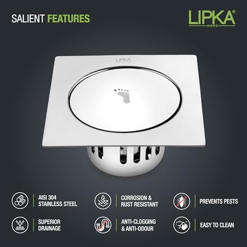 LIPKA Square Pop-up Floor Drain |304-Grade Stainless Steel |6x6 Inches| with Cockroach Trap/Jali | - Image 3