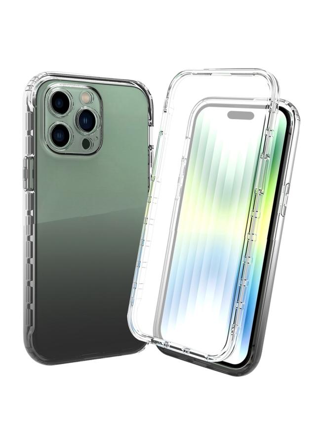 Green Tiger iPhone 14 Pro Full Body Shockproof Clear Gradient Phone Case Black - Image 1