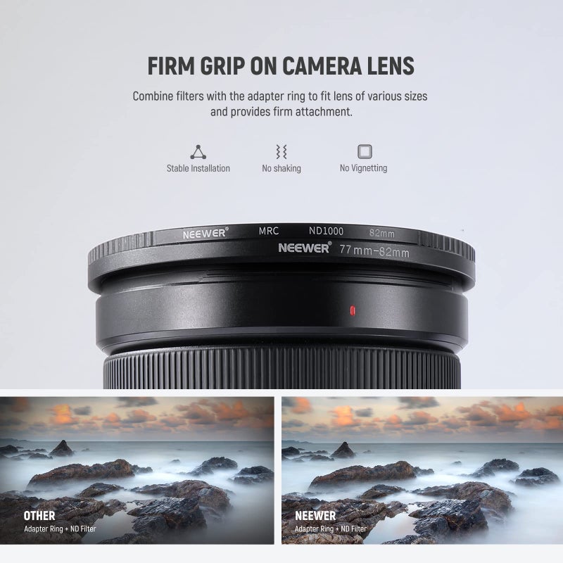 NeewerÂ® 8 Pieces Step-up Adapter Ring Set Made of Premium Anodized Aluminum, Includes: 49-52mm, 52-55mm, 55-58mm, 58-62mm, 62-67mm, 67-72mm, 72-77mm, 77-82mm-Black - Image 5