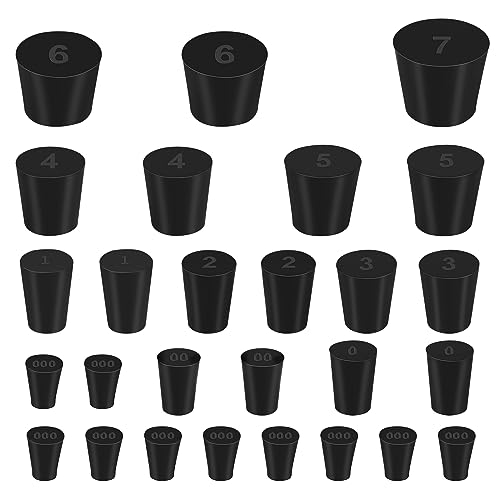 Enjoyist 27 Pack (10 Assorted Sizes) 000# - 7# Tapered Lab Bungs Solid Rubber Stoppers - Image 1