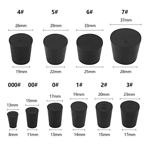Enjoyist 27 Pack (10 Assorted Sizes) 000# - 7# Tapered Lab Bungs Solid Rubber Stoppers - Image 2
