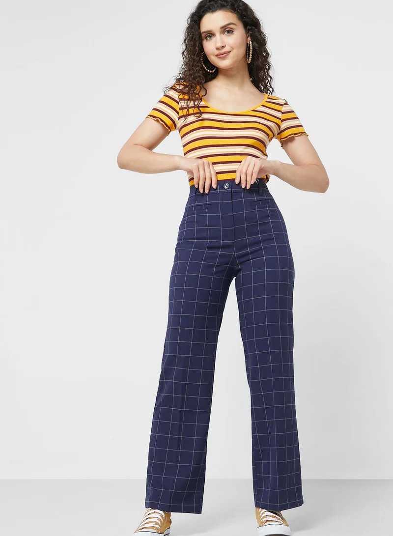 MONKI Checked High Waist Pants
