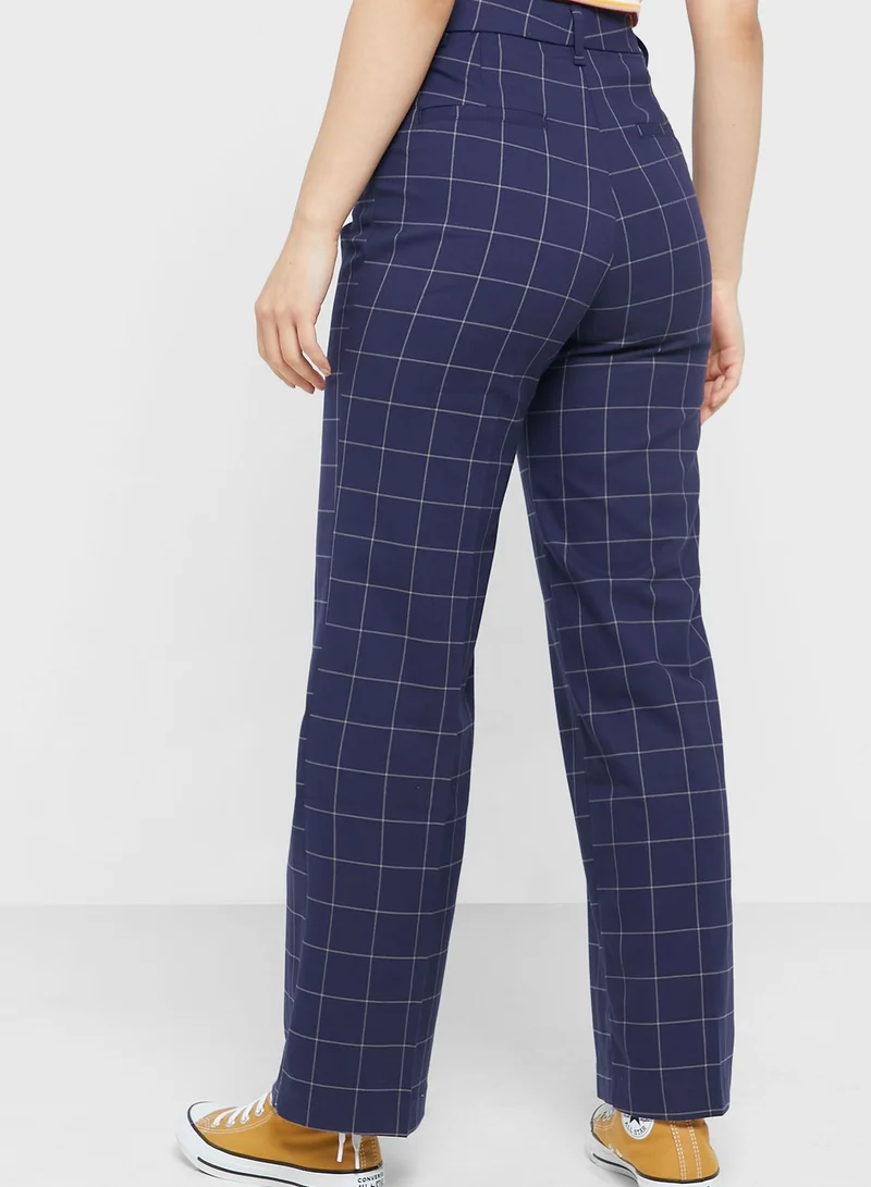 MONKI Checked High Waist Pants