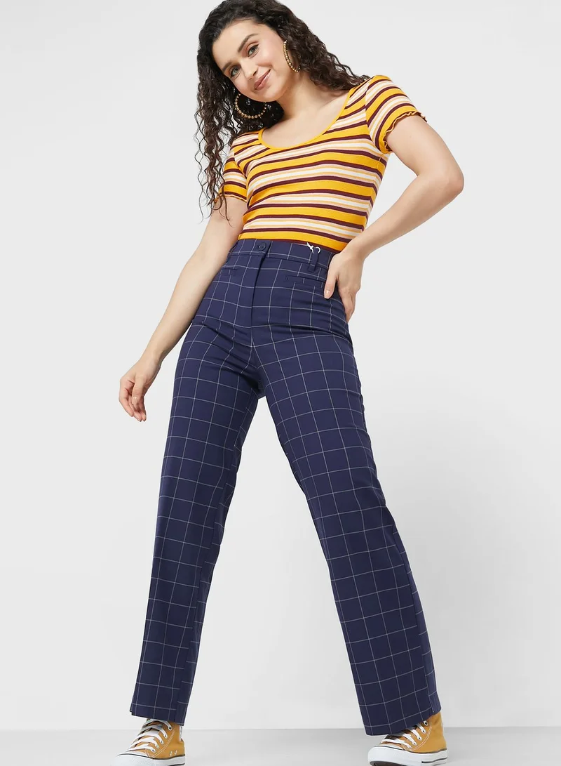 MONKI Checked High Waist Pants