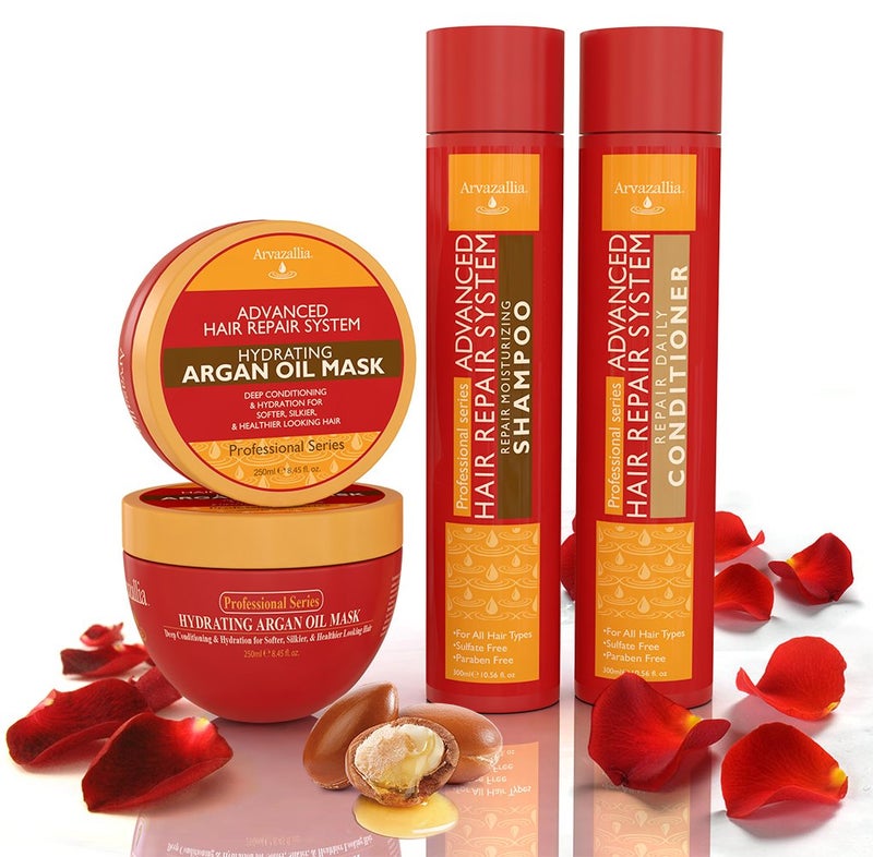 Arvazallia Advanced Hair Repair Shampoo, Conditioner and Deep Conditioner Mask System Set for Dry or Damaged Hair with Argan and Macadamia Oil by Arvazallia - Sulfate Free - Image 2