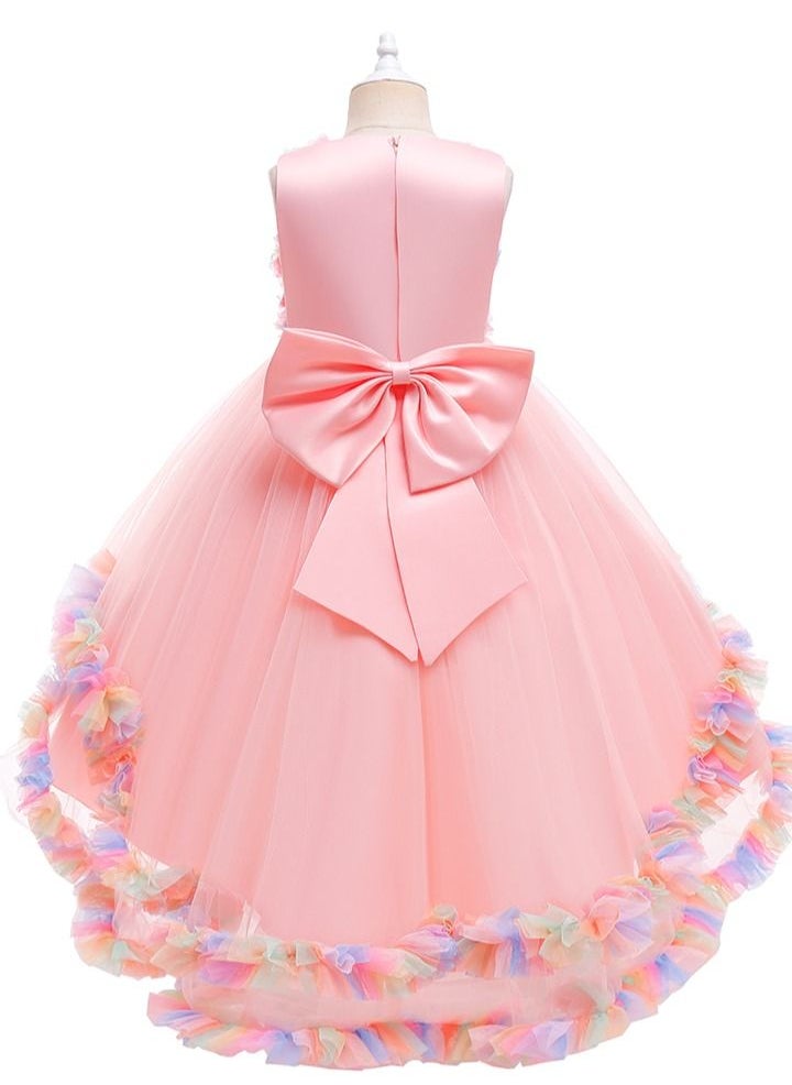 Loquat - New Europe and the United States drag tail lovely children's dress girl princess skirt net gauze pompous skirt pink - Image 1