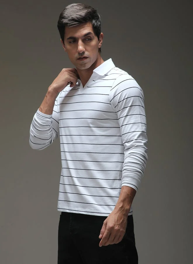 Dillinger Men Striped Open Collar Regular Fit Polo