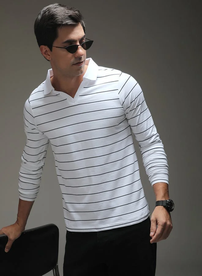 Dillinger Men Striped Open Collar Regular Fit Polo