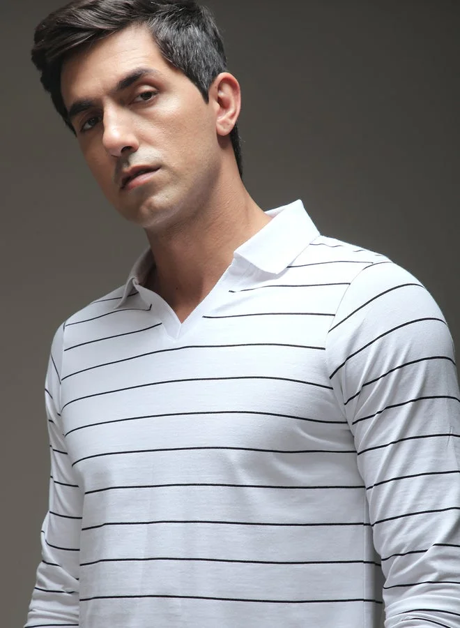 Dillinger Men Striped Open Collar Regular Fit Polo