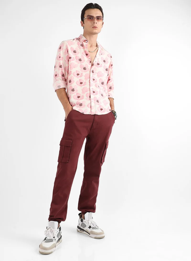 Campus Sutra Men's Light Pink Flower Petals Shirt