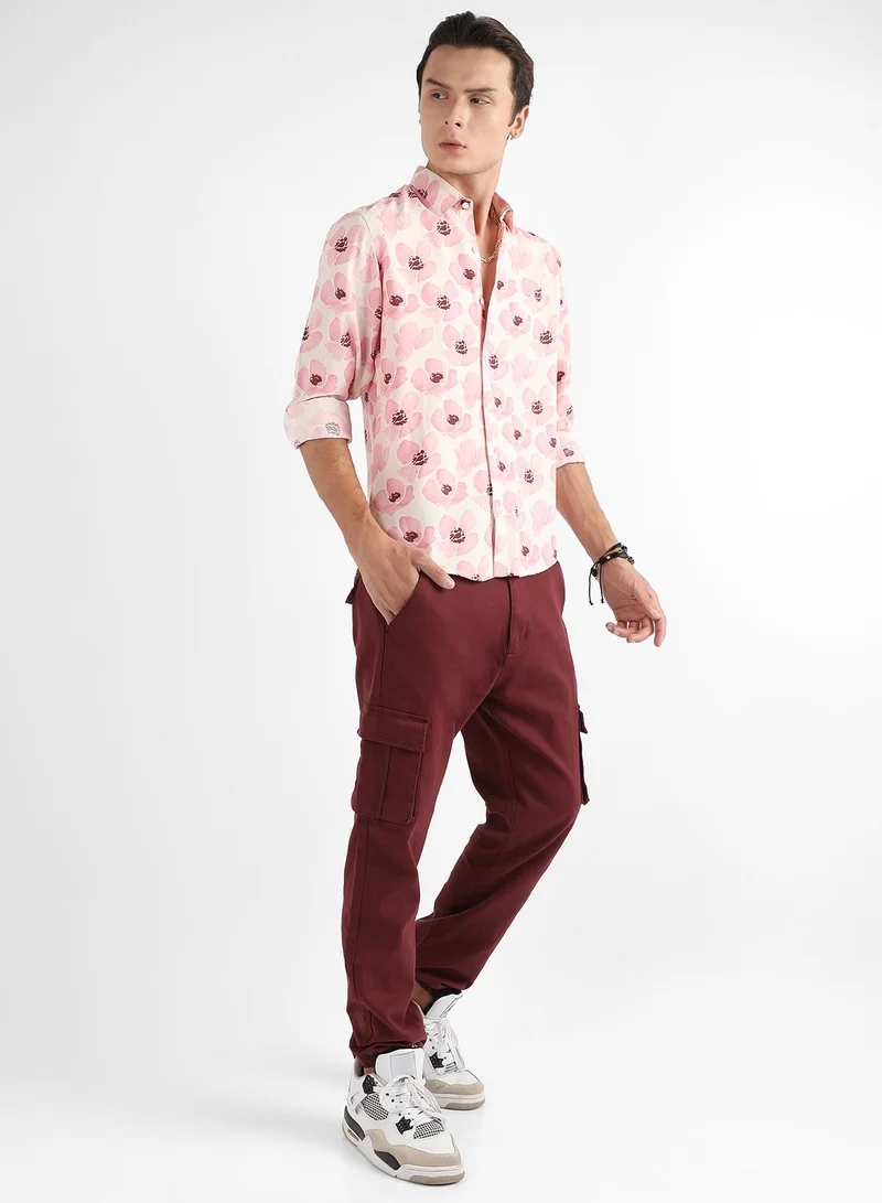 Campus Sutra Men's Light Pink Flower Petals Shirt