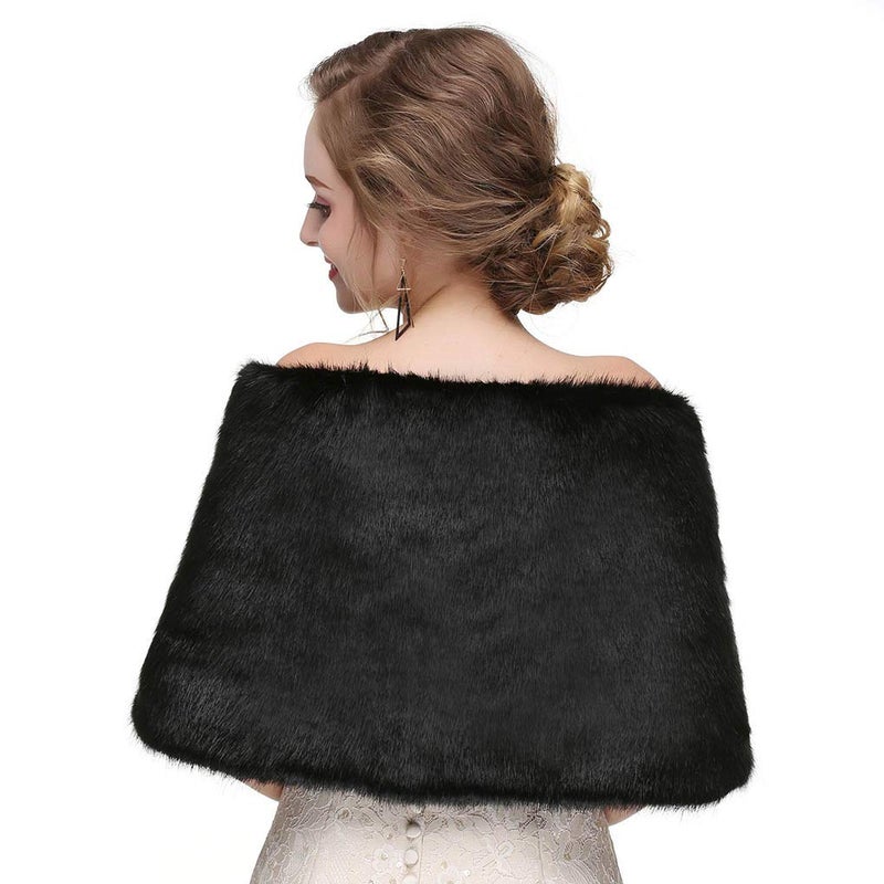 Olbye Yfe Women's Faux Fur Shawls Wraps Wedding Fur Stole Shrug Cape For Women 1920 Faux Fur Scarf Capelet (Black) - Image 2