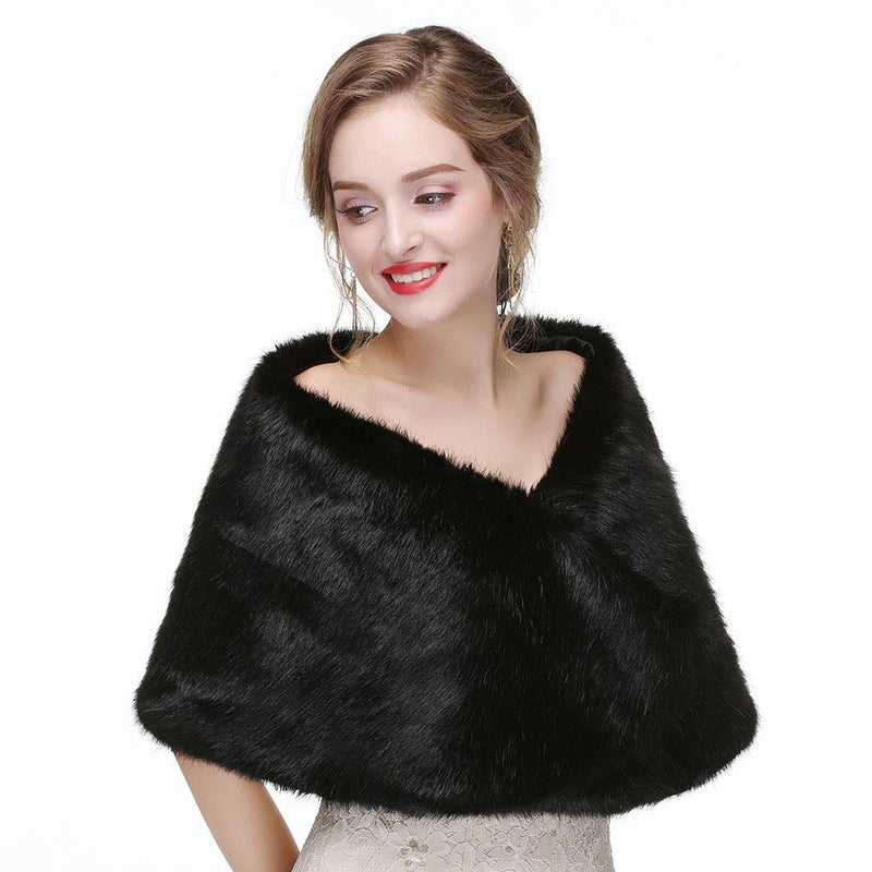 Olbye Yfe Women's Faux Fur Shawls Wraps Wedding Fur Stole Shrug Cape For Women 1920 Faux Fur Scarf Capelet (Black) - Image 5