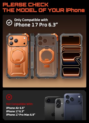 SUPCASE for iPhone 17 Pro Case with Kickstand Unicorn Beetle Grip Camera Control Cover Compatible with MagSafe MilitaryGrade Drop Protection Heavy Duty Magnetic Phone Case Coral - Image 3